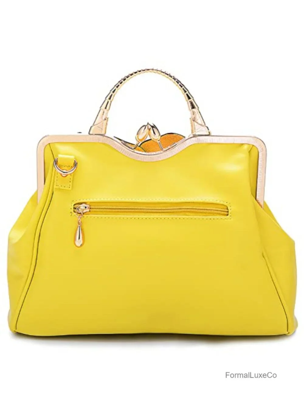 Faux Leather Evening Clutch with Kiss Lock Closure